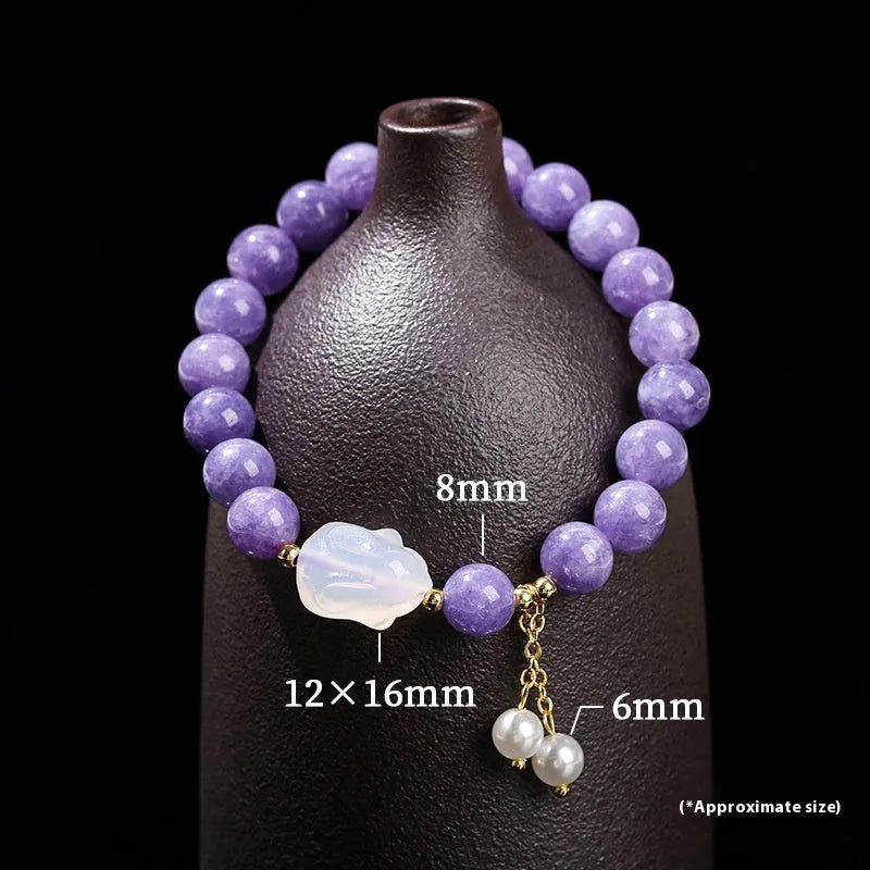 Purple aquamarine and agate rabbit bracelet with geometric beads for women
