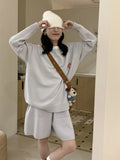 Women's casual knitted sweater and shorts suit with animal embroidery pattern in imitation cashmere fabric
