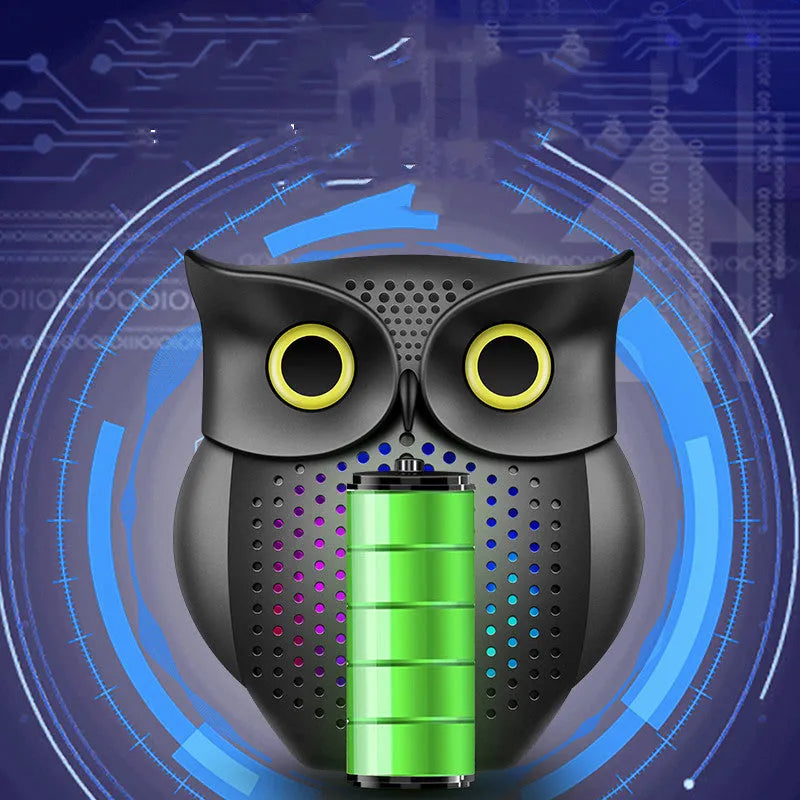 Black owl-designed wireless Bluetooth speaker with USB cable