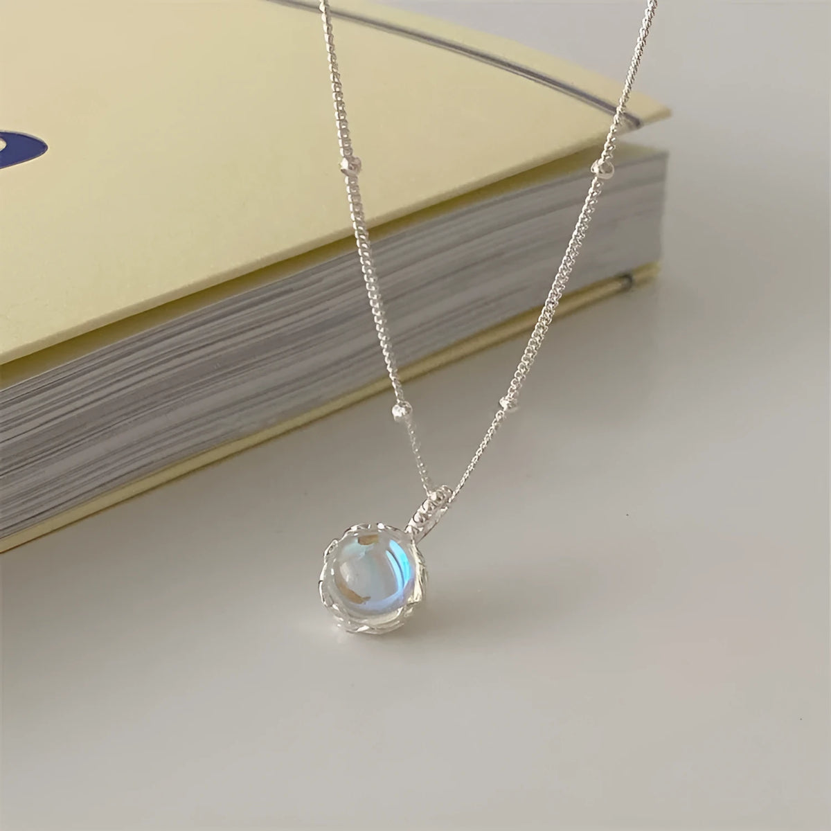 Polished 925 silver curb chain necklace with geometric pendant, adjustable 41-50cm, silver-tone women's jewellery