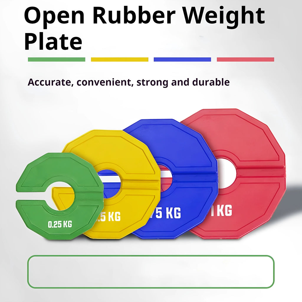 Rubber barbell weight plate in green on white background, portable aperture design for dumbbell strength training