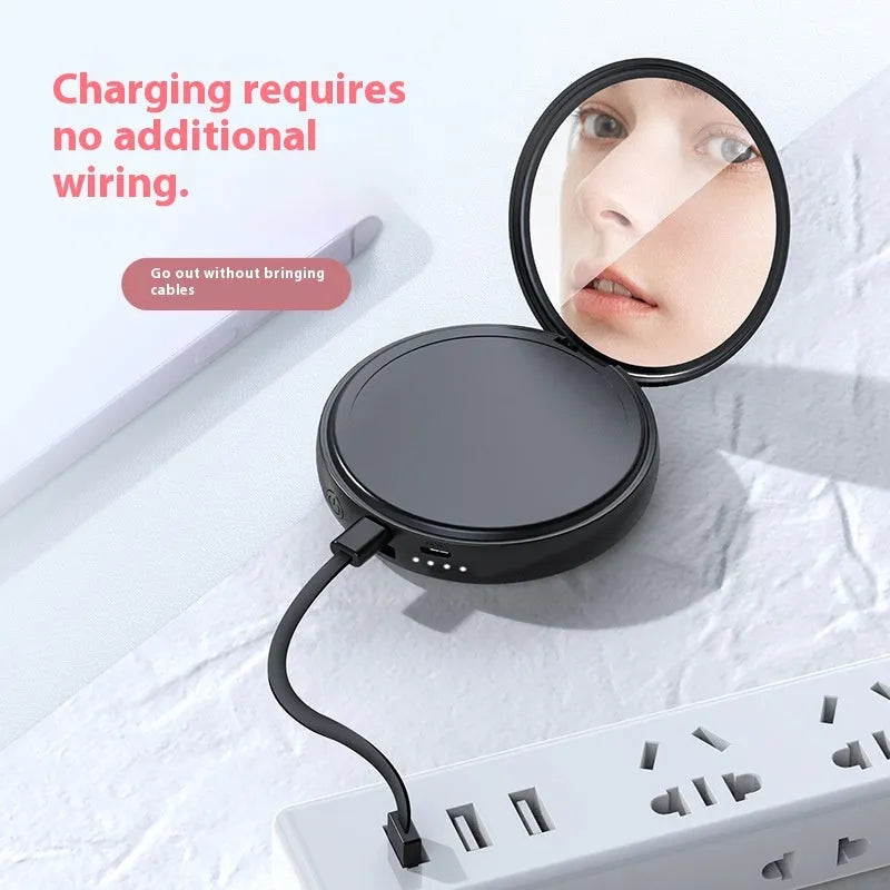Small portable large capacity mobile power supply with plastic shell in black USB port and data cable