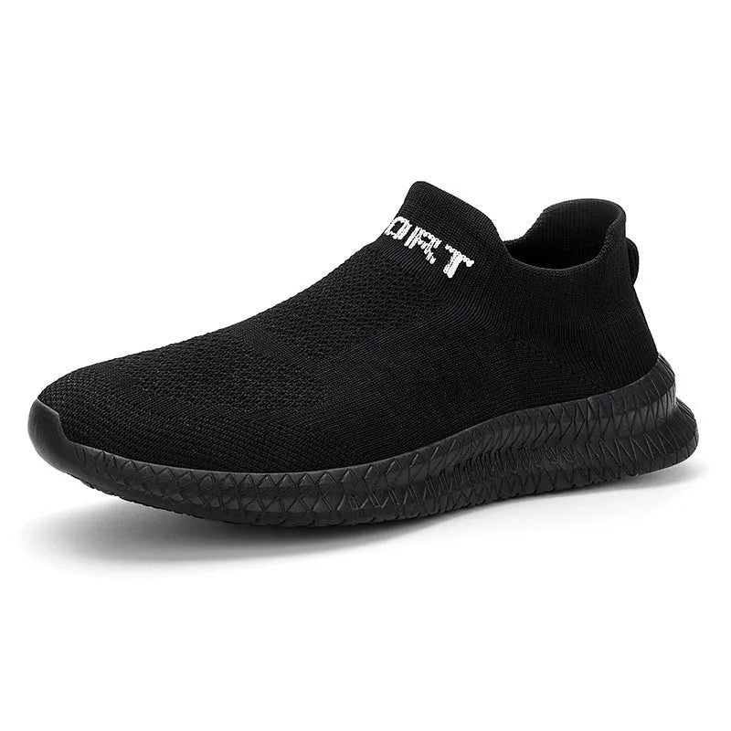 Men's low-top casual shoe in Flyknit material, shown in one of four colours: black, blue, grey, or yellow.