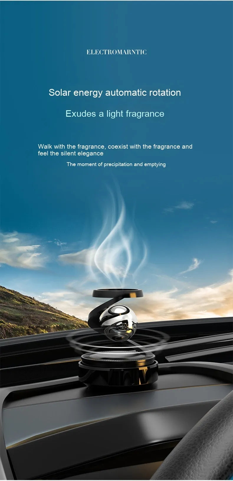 Solar-powered car aromatherapy decoration perfume unit for vehicle interior fragrance and odour control