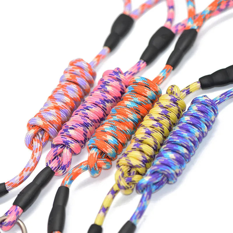 Nylon pet climbing harness chest and back with foam traction handle circular rope in blue, orange, purple, rose red, and yellow colours
