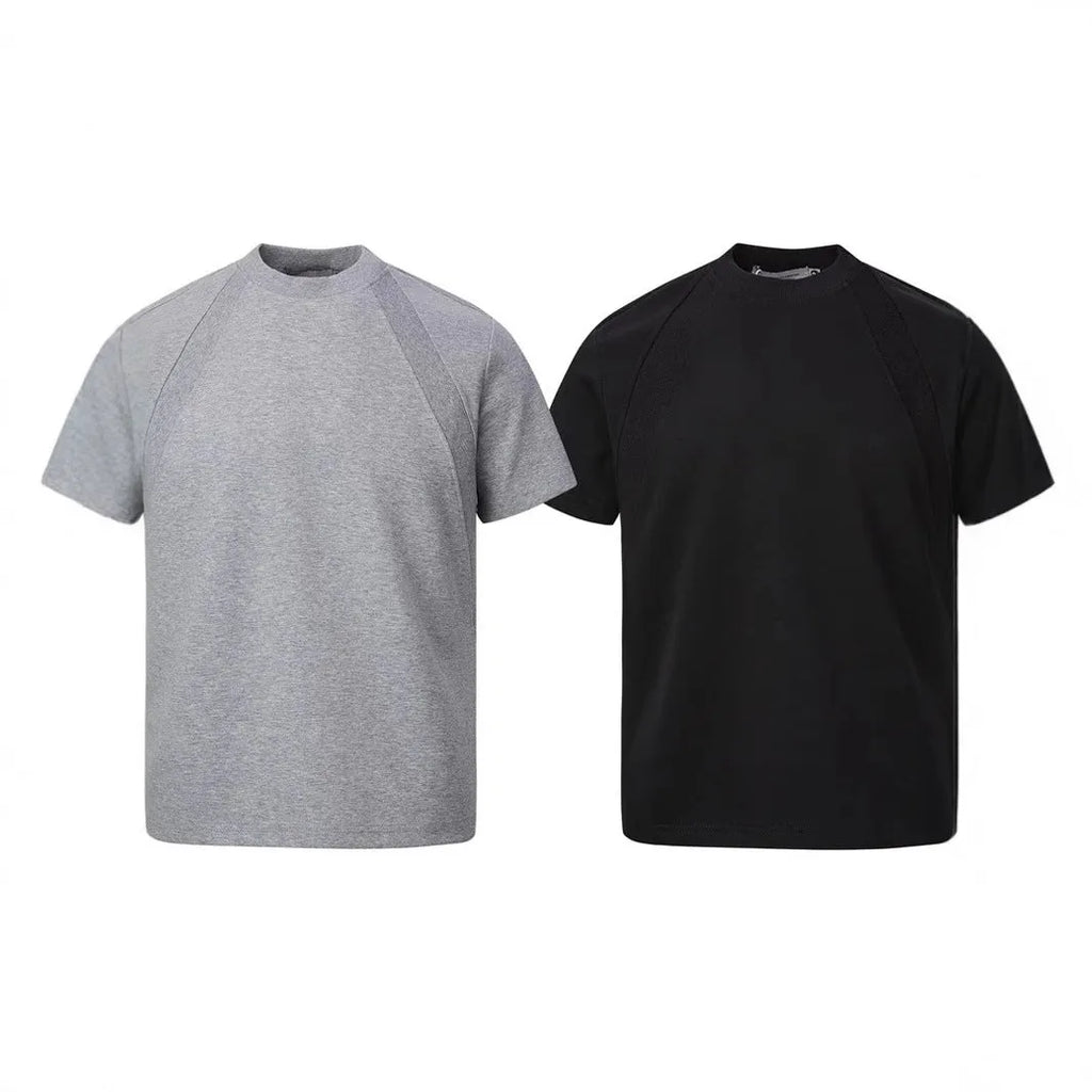 Loose fit short sleeve top with textured air layer stitching in black colour