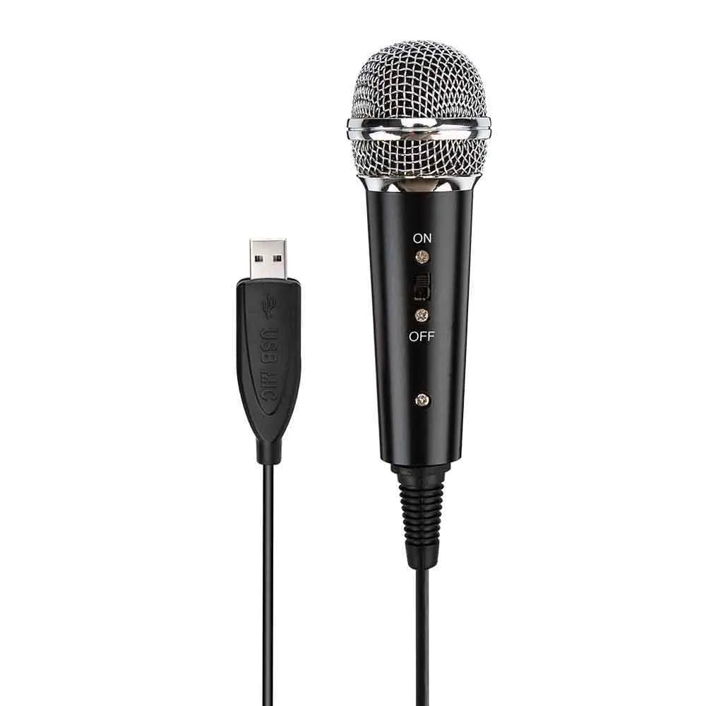 Black desktop omnidirectional microphone with metal mesh grille and 2m cable on a desk