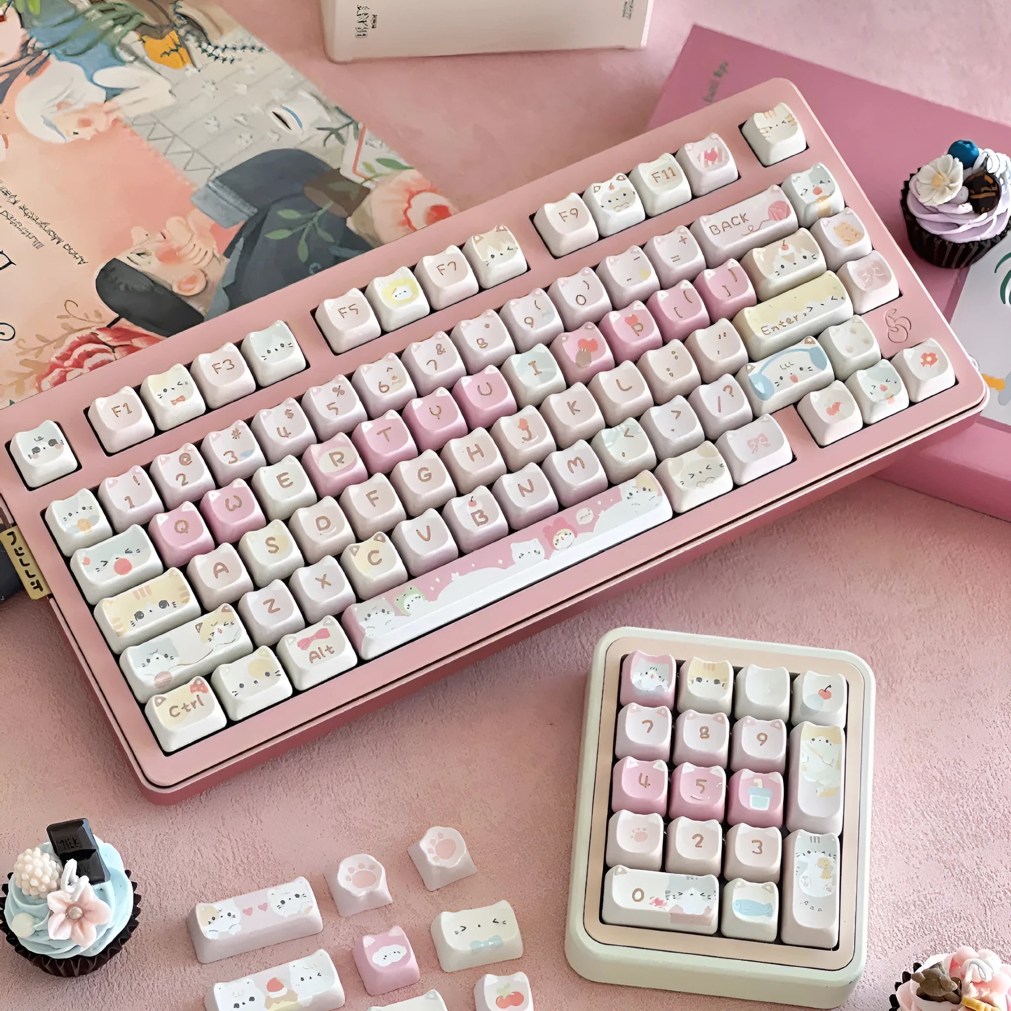 Meow Meow Team Height mechanical keyboard key cap set with 141 pieces and five-sided sublimation printing