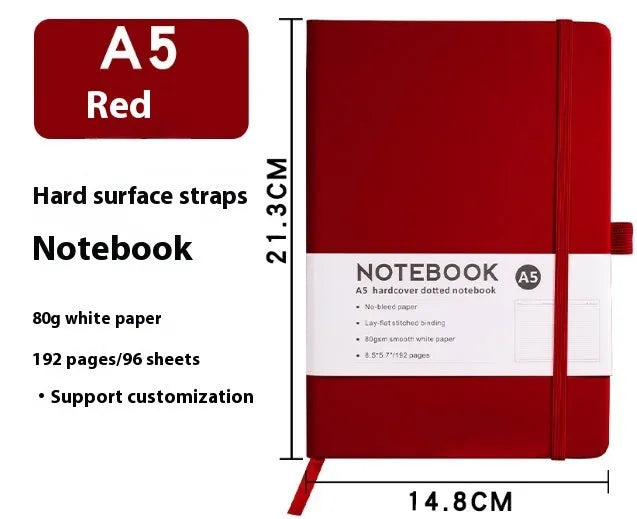 A5 diary notebook with soft skin-feel PU leather cover, strap closure, and horizontal line inner pages