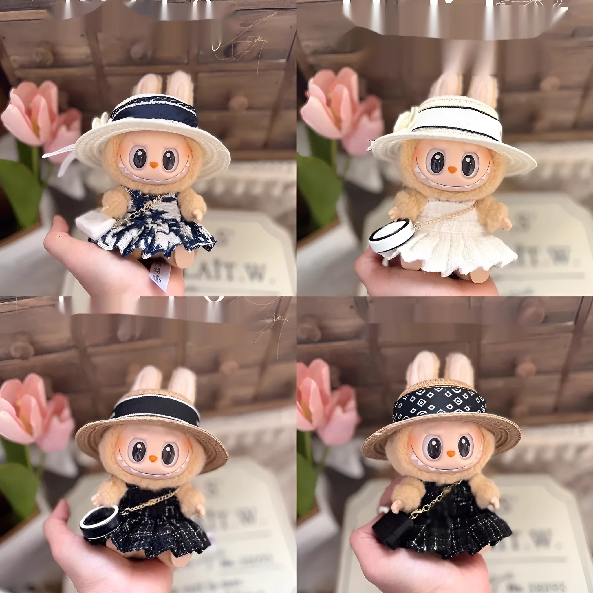 Second generation vinyl doll clothes set with bag, cloth material, party wear, various colours including black and pink