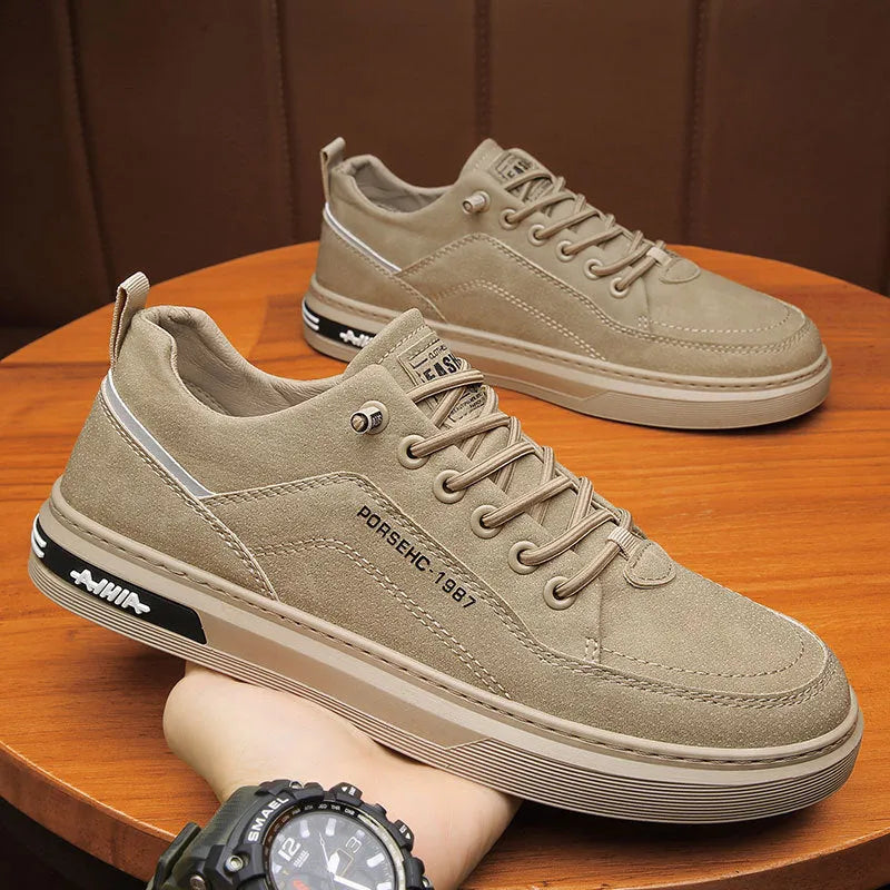 Men's waterproof casual shoes in khaki with non-slip rubber sole and low-top design