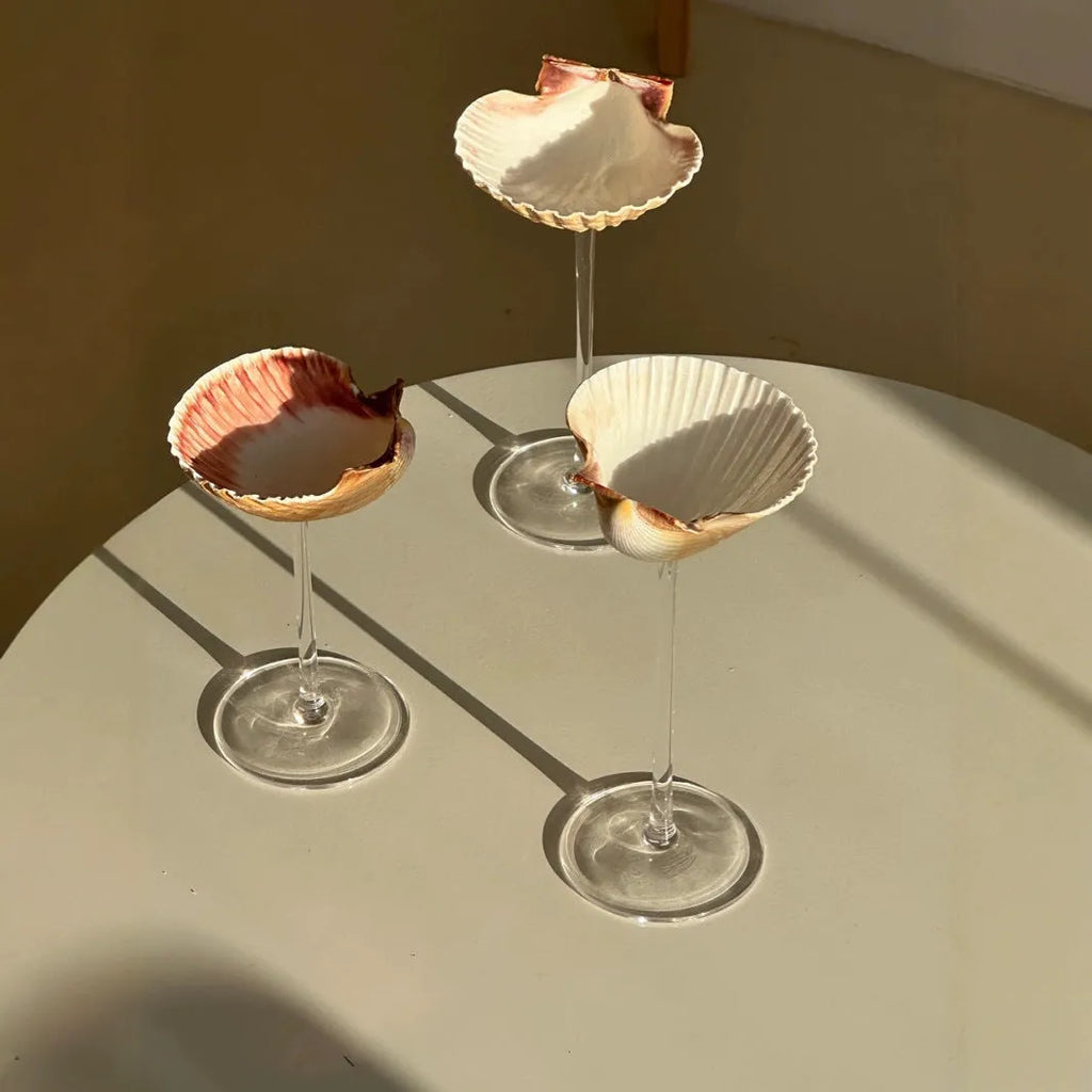 Handmade glass water cup with creative conch shell design in style A