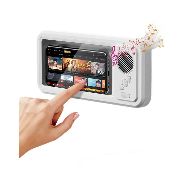 White bathroom waterproof mobile phone box bracket with charging cable and mechanical operation mode