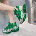 Women's leather casual sports shoes with a thick jelly sole and cross-tie design in multiple colours.