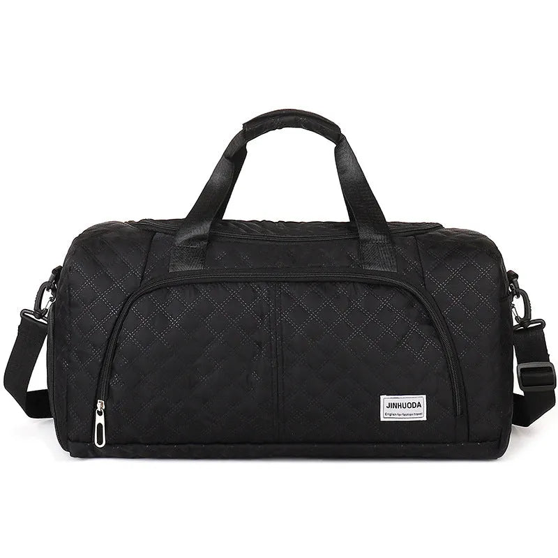 Unisex Oxford cloth dry wet separation fitness handbag in solid colour with sewing thread detail