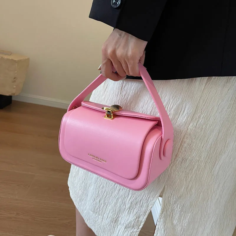 Women's shoulder messenger bag in PU leather with custom letter design in black, beige, pink, or khaki colours