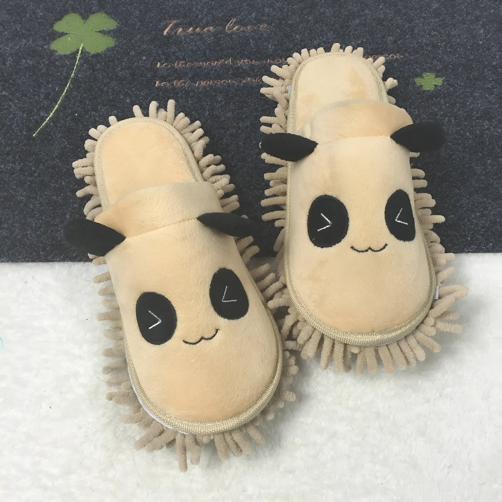 Panda-themed washable slippers with coral fleece upper and removable face mask design