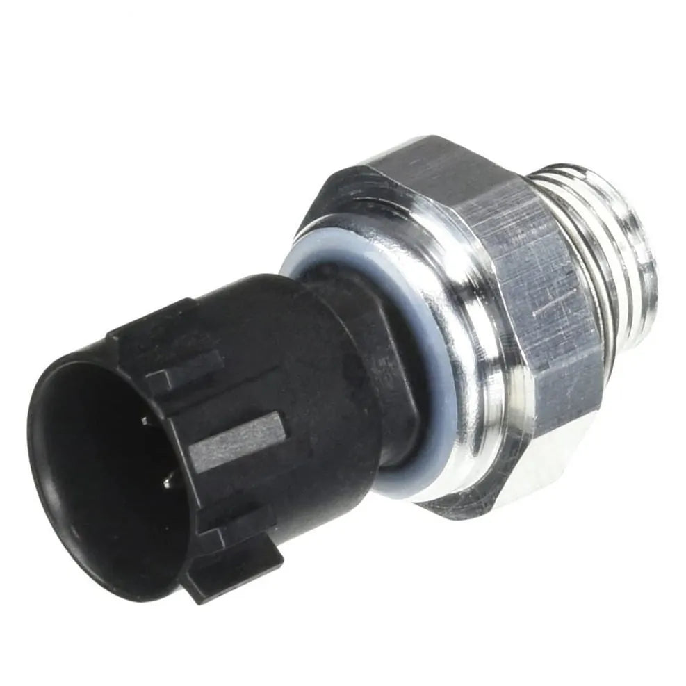 Silver-coloured automobile fuel pressure sensor for engine management systems.