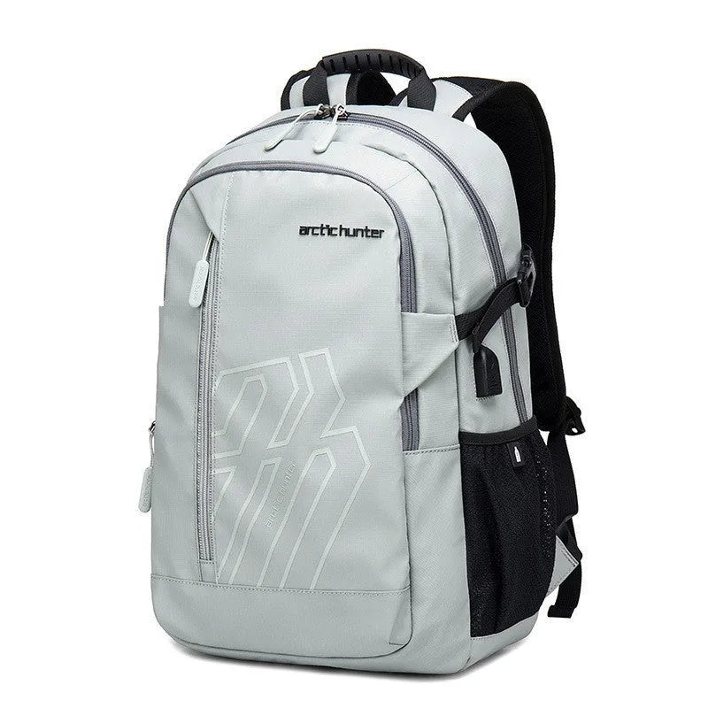 Casual plaid pattern 18-inch laptop backpack in polyester with curved shoulder strap