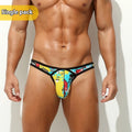 Men's low waist T-back underwear with music rock print in nylon knit fabric