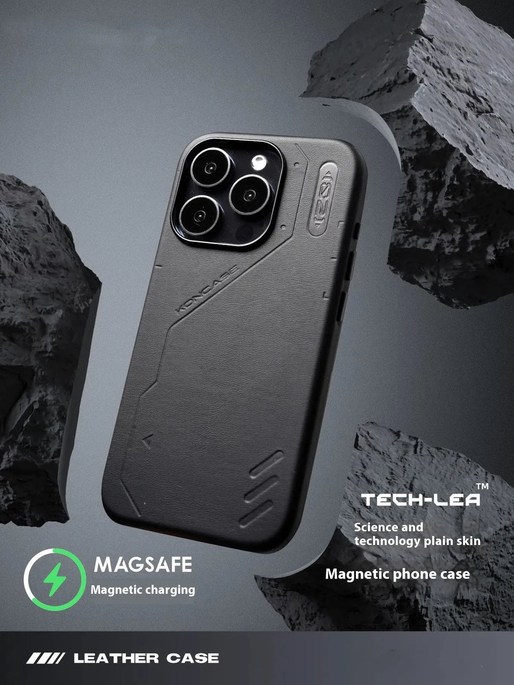 Technology plain leather magnetic phone case for iPhone 14 Pro 14 Pro Max 15 Pro 15 Pro Max with TPU protective shell