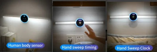 Smart cabinet light with clock and timing sensor, featuring removable LED tube and 4000mAh battery for wardrobe use