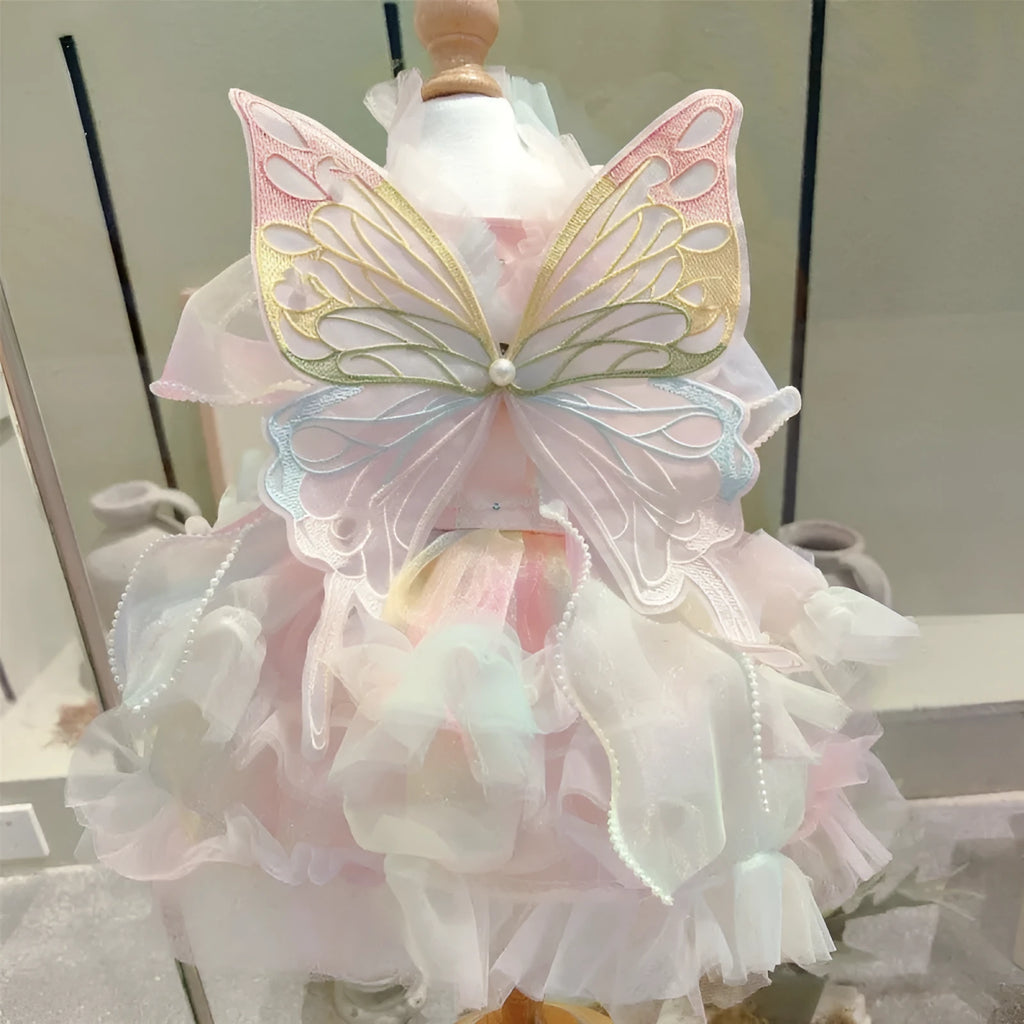 Girls fashion butterfly wings dog dress in colourful skirt design made of polar fleece
