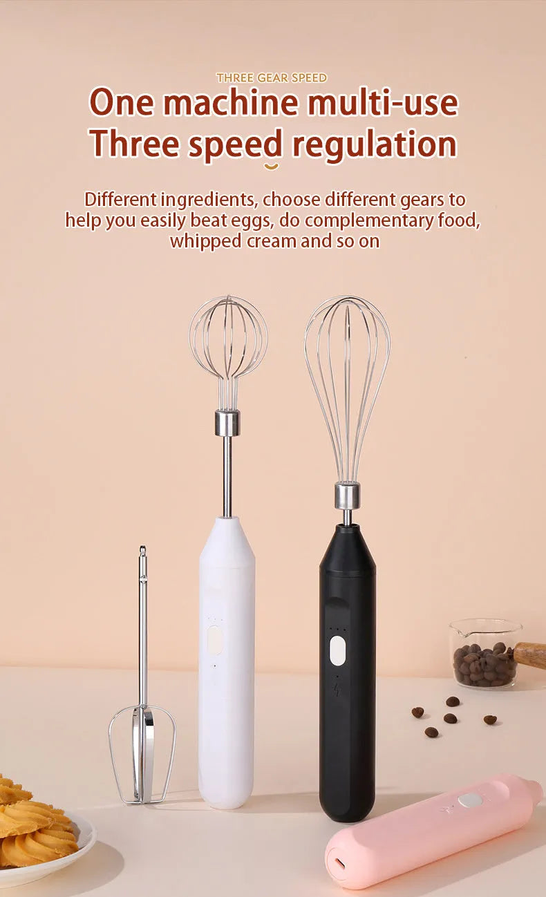 Hand-held electric whisk in Black for household baking with small straight handle wireless design