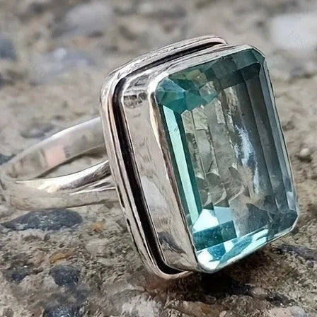 Silver alloy square crystal ring for women exaggerated big gem geometric design size available