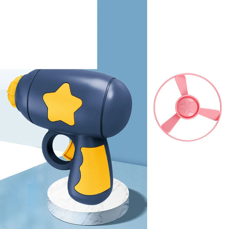 Flying saucer launcher toy set with LED flashing discs and launcher gun in assorted colours