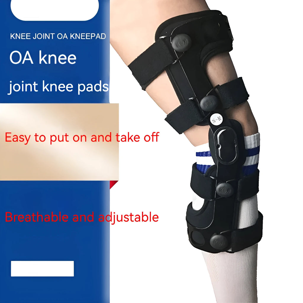 Black anterior ligament knee pad with reinforced straps shown in various size options
