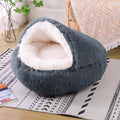 Plush shell nest crystal fleece cat bed in gradient grey colour, soft fabric thick warm bed for cats