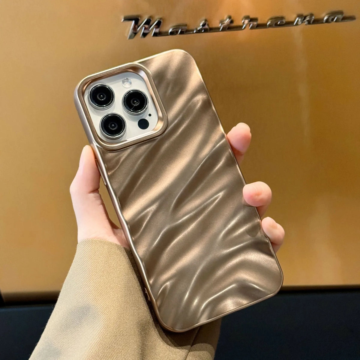 Desert gold TPU phone case with three-dimensional silk pattern for iPhone 15 Pro Max