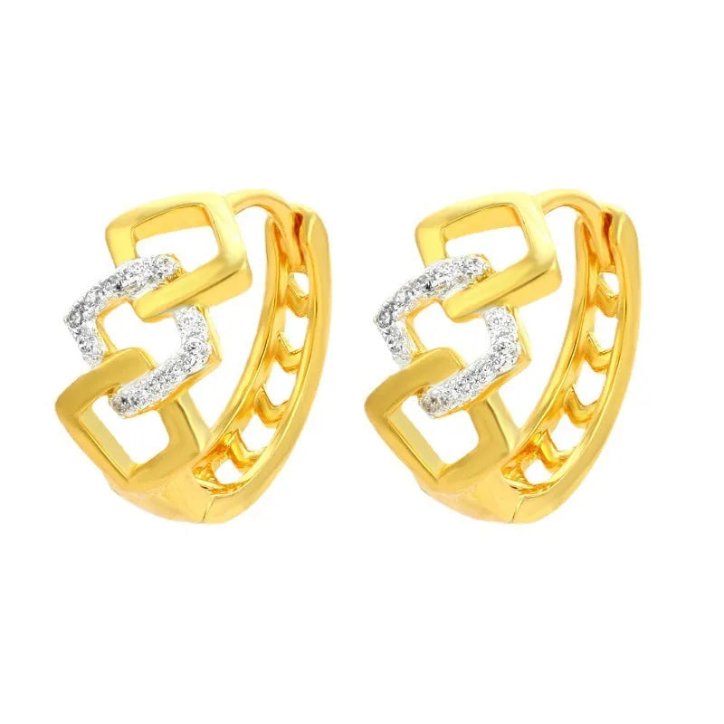 Gold tone geometric hollow-out drop earrings with colour separation clip design