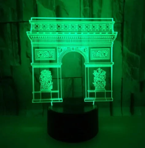Triumphal Arch 3D night light with acrylic board, ABS base, USB cable, seven colours, and touch or remote control