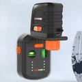 Red electric hammer drill dust collector with integrated laser level, showing compact design and suction bracket.