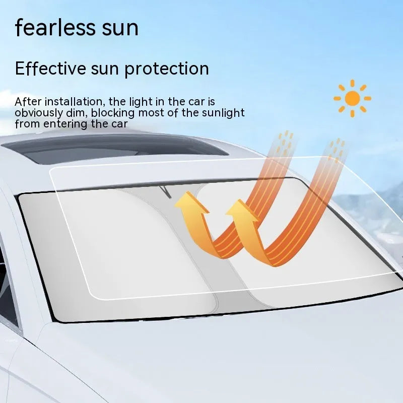 Double ring front car sunshade with titanium silver coating on NC fabric.