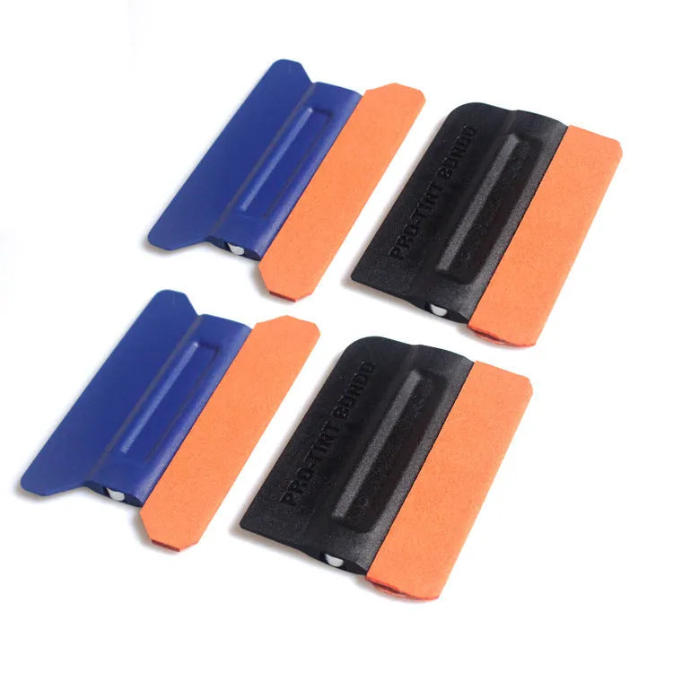 ABS plastic car vinyl film scraper tool with options for deerskin or wool scraping head.