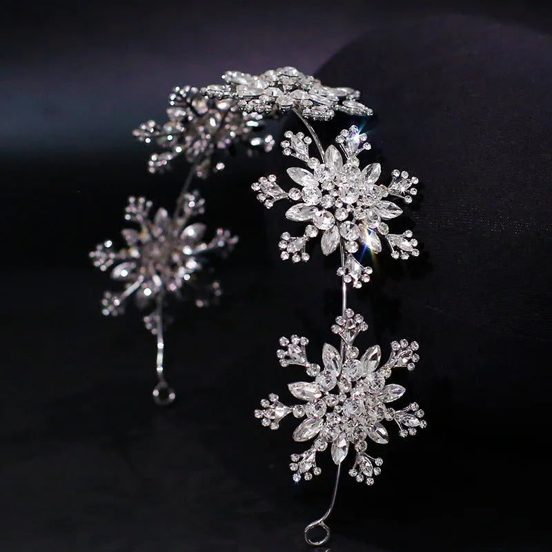 Women bridal rhinestone snowflake headband 35x5.5cm mori style hair accessory
