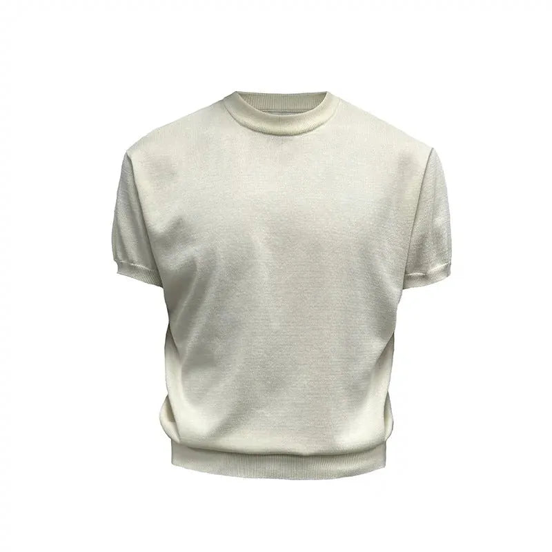 Men's knitted slim fit short sleeve t-shirt with thread cuff-closing in solid colour options