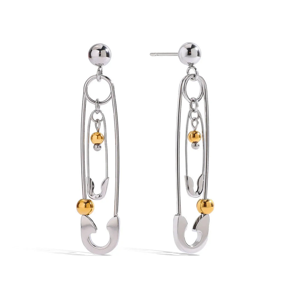 Stainless steel clip ear studs with geometric shape and electroplated finish for women