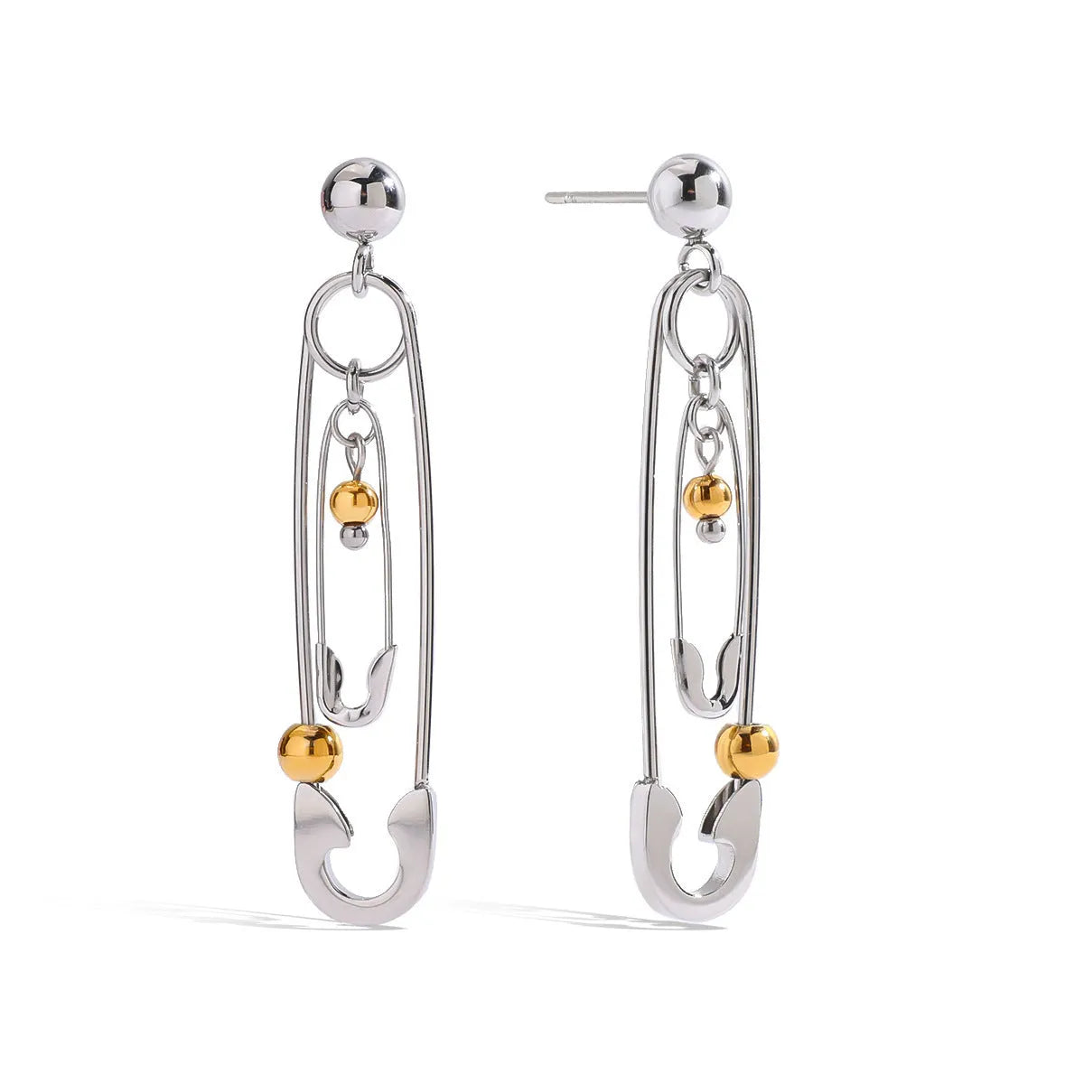 Stainless steel clip ear studs with geometric shape and electroplated finish for women