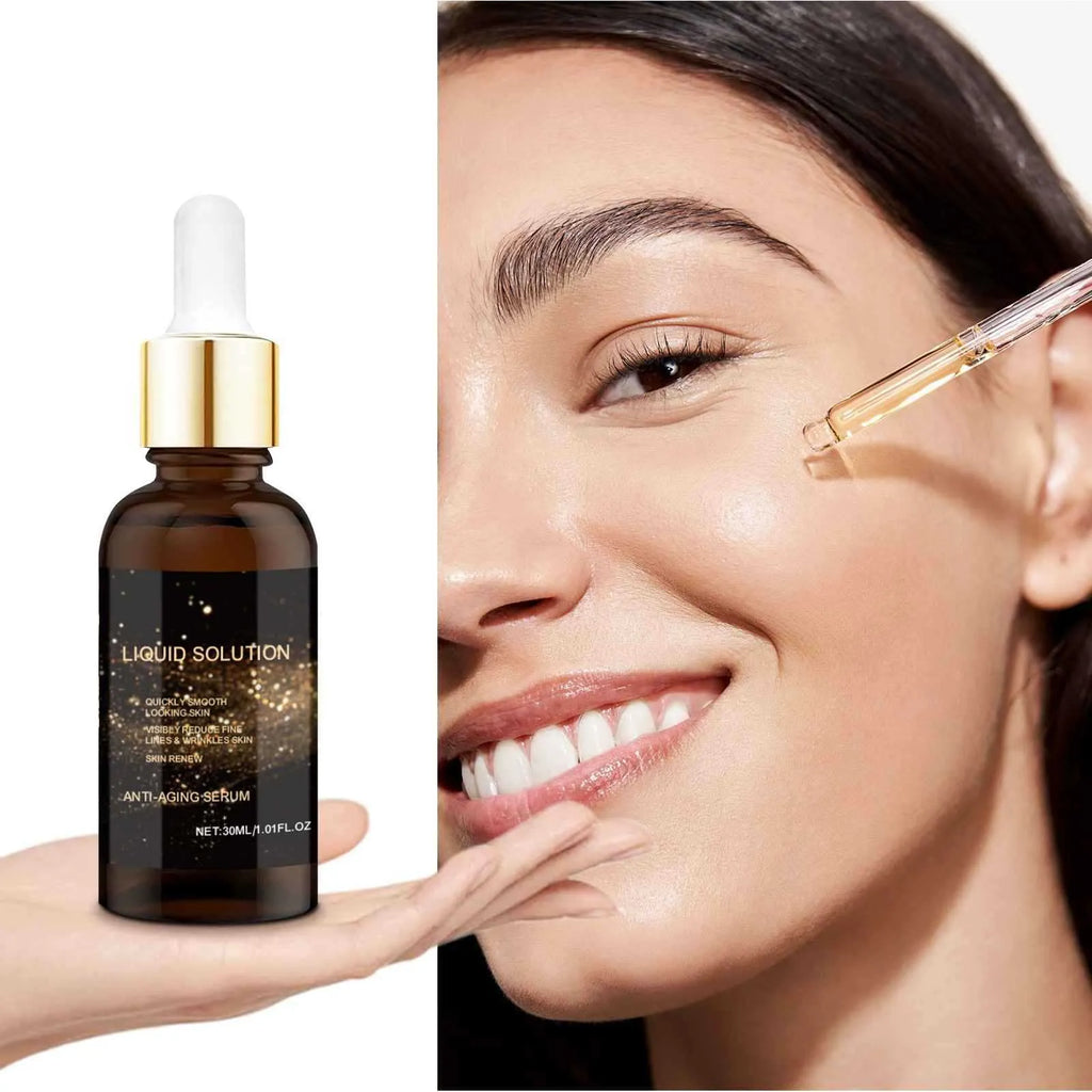 30 ml facial moisturising liquid bottle with hyaluronic acid and glycerin, 9 cm height.