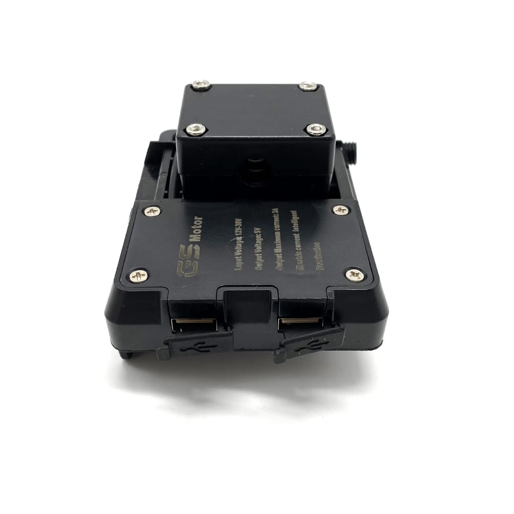 Black ABS plastic motorcycle phone navigation bracket for BMW R1200GS and R1250GS models.