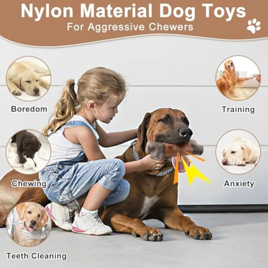 Branch-shaped nylon dog chew toy with bacon flavour and squeaker for large breed aggressive chewers