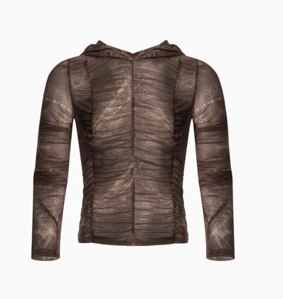 Boys lightweight ice silk shirt with printing and pleating details in casual style