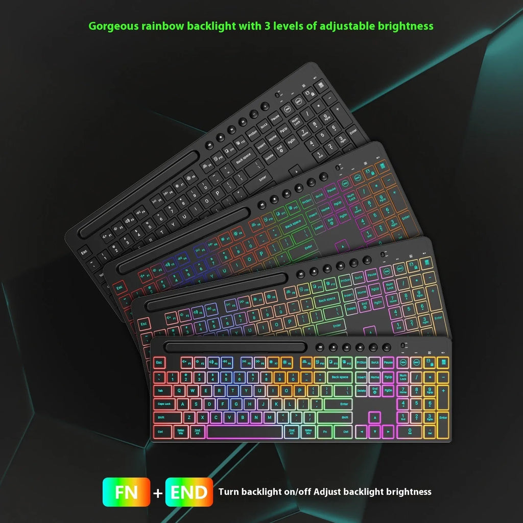 Wireless keyboard and mouse combo set with luminous keys and integrated card slot