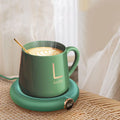 White USB-powered desktop mug warmer coaster for keeping coffee hot