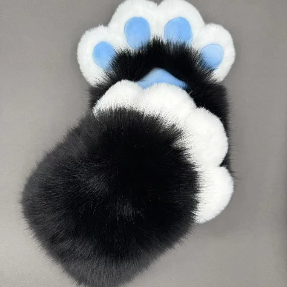 Colourful animal claw cosplay gloves in multiple two-tone colour options on a white background.