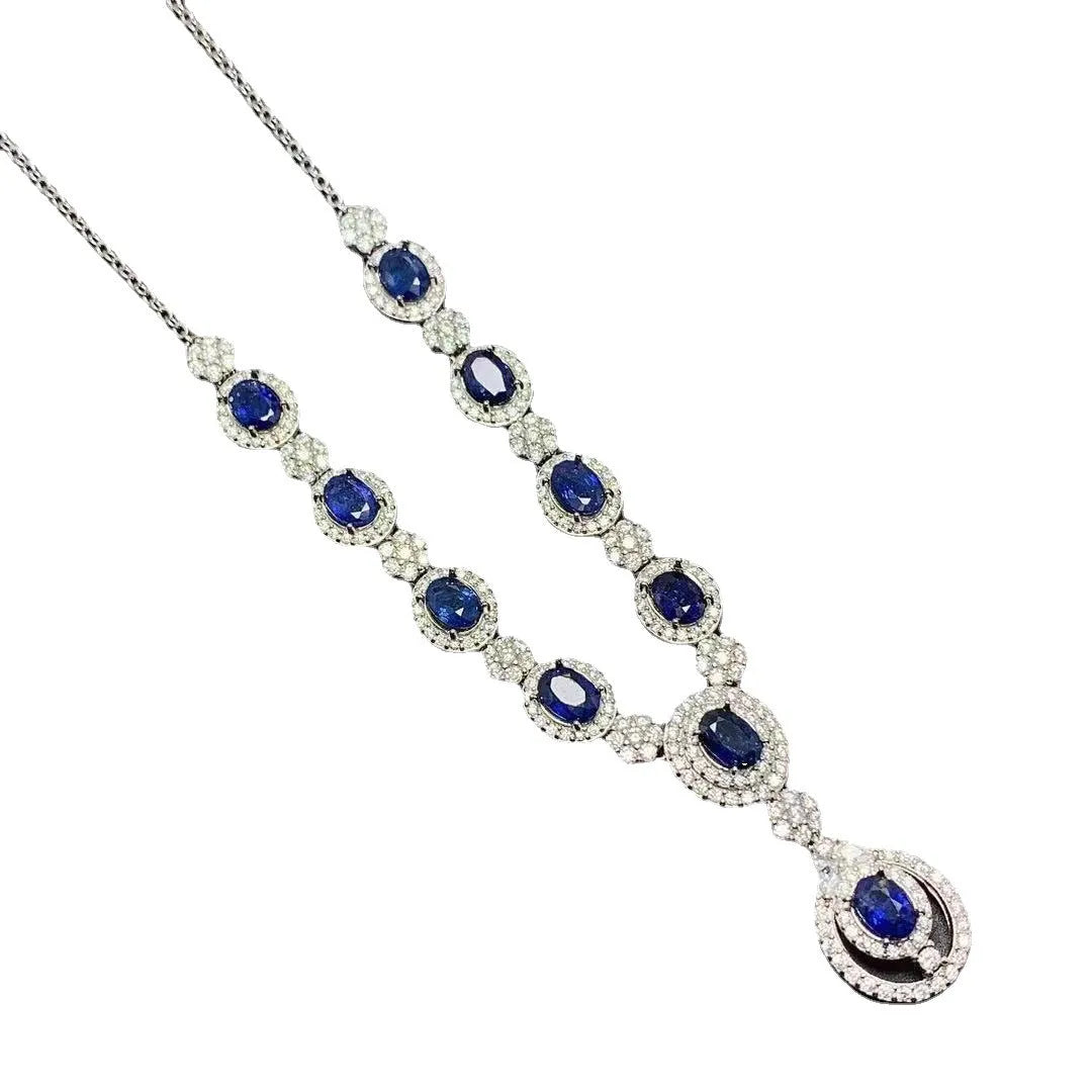 925 silver necklace with natural Sri Lankan sapphire and white gold colour geometric pendant